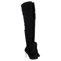 Gianvito Rossi Black Suede Over-the-knee Fur Vamp Boots - Size EU 39