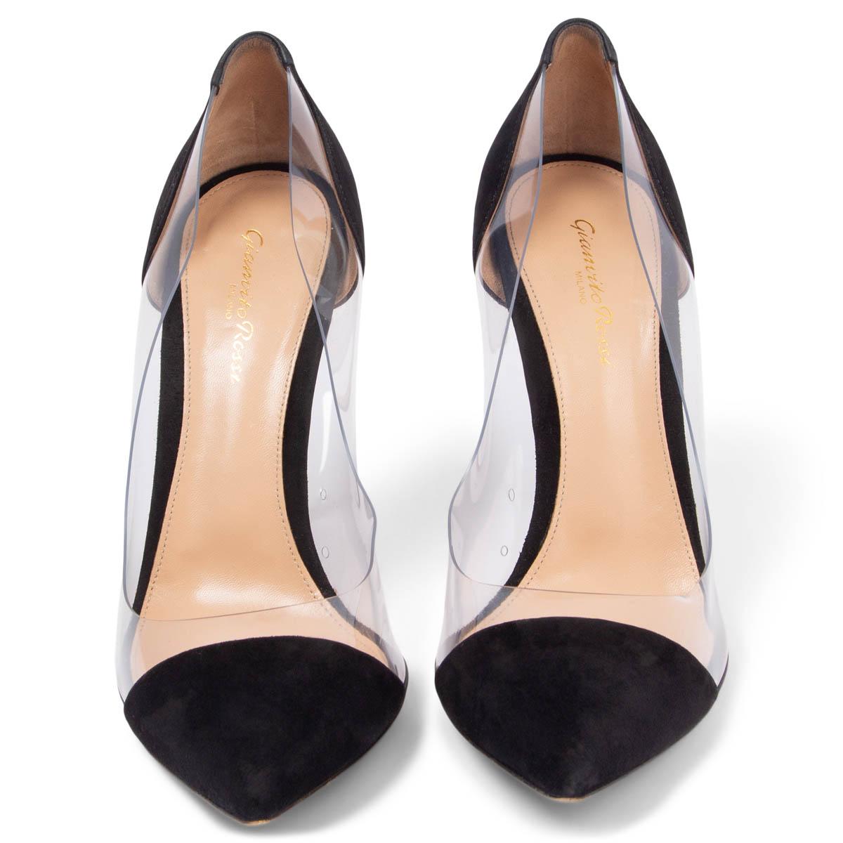 100% authentic Gianvito Rossi Plexi 100 pointed-toe pumps in black suede and clear PVC. Have been worn and are in excellent condition. 

Measurements
Imprinted Size	41
Shoe Size	41
Inside Sole	27.5cm (10.7in)
Width	7.5cm (2.9in)
Heel	10cm