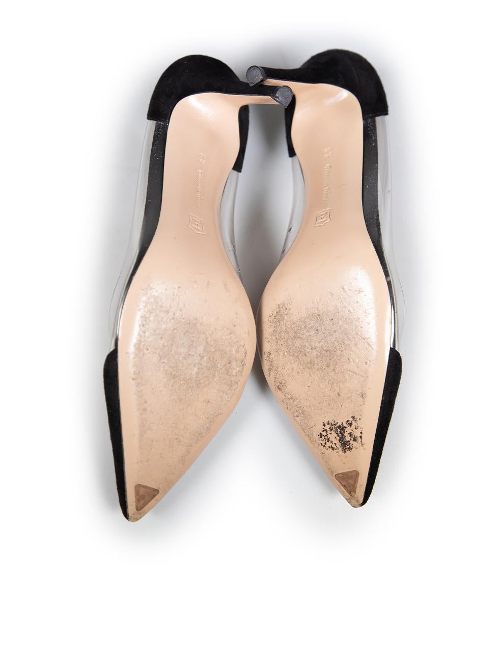 Gianvito Rossi Black Suede Plexi Heels Size IT 39.5 In Good Condition In London, GB