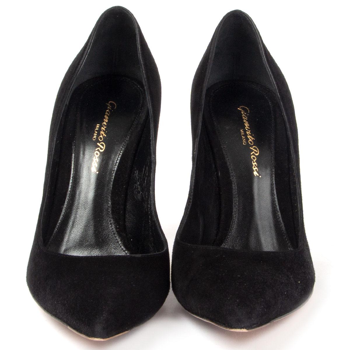 100% authentic Gianvito Rossi pointed-toe pumps in black suede. Have been worn and are in excellent condition. Come with dust bag. 

Imprinted Size	37.5
Shoe Size	37.5
Inside Sole	25cm (9.8in)
Width	7.5cm (2.9in)
Heel	10cm (3.9in)

All our listings