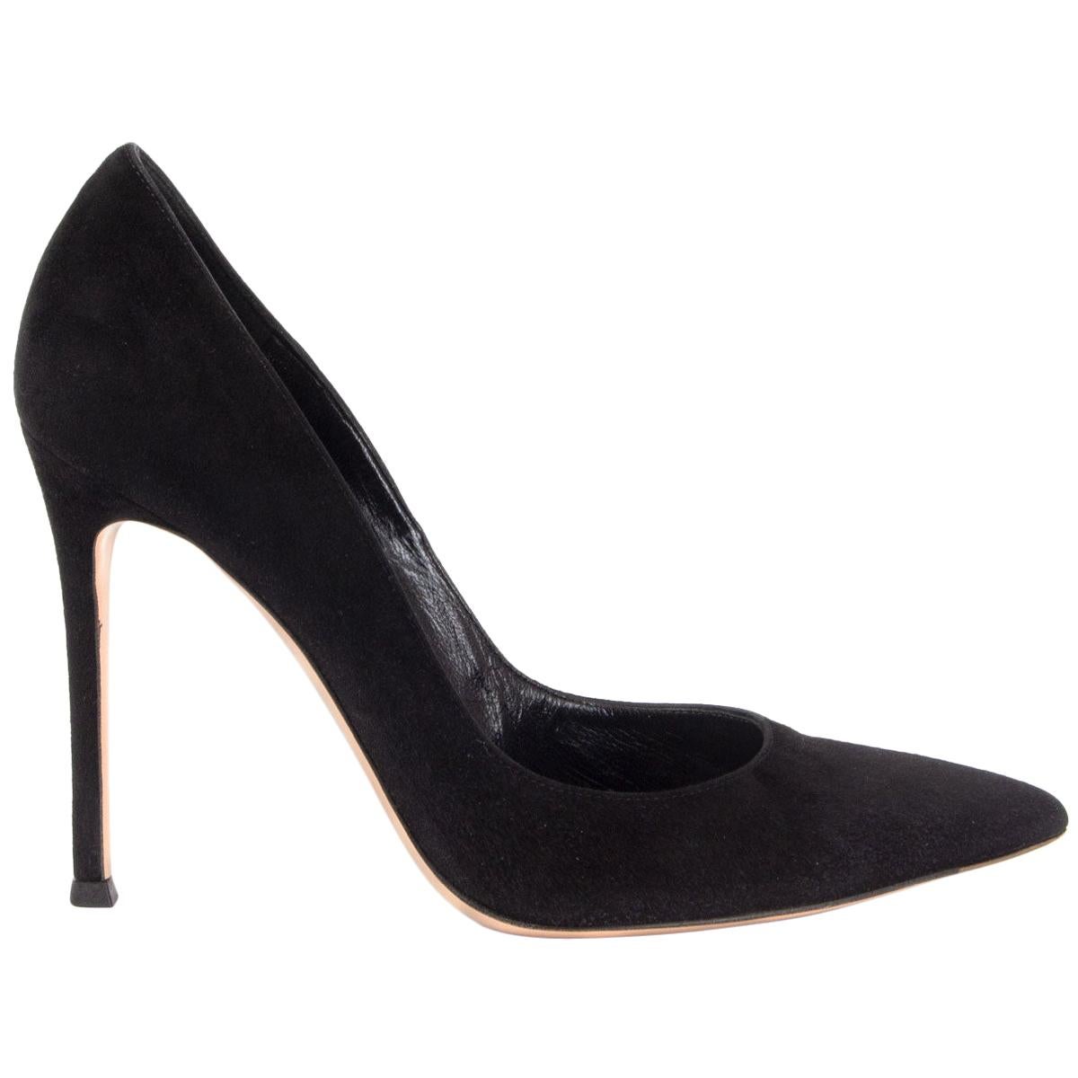 GIANVITO ROSSI black suede Pointed Toe Stiletto Pumps Shoes 37.5