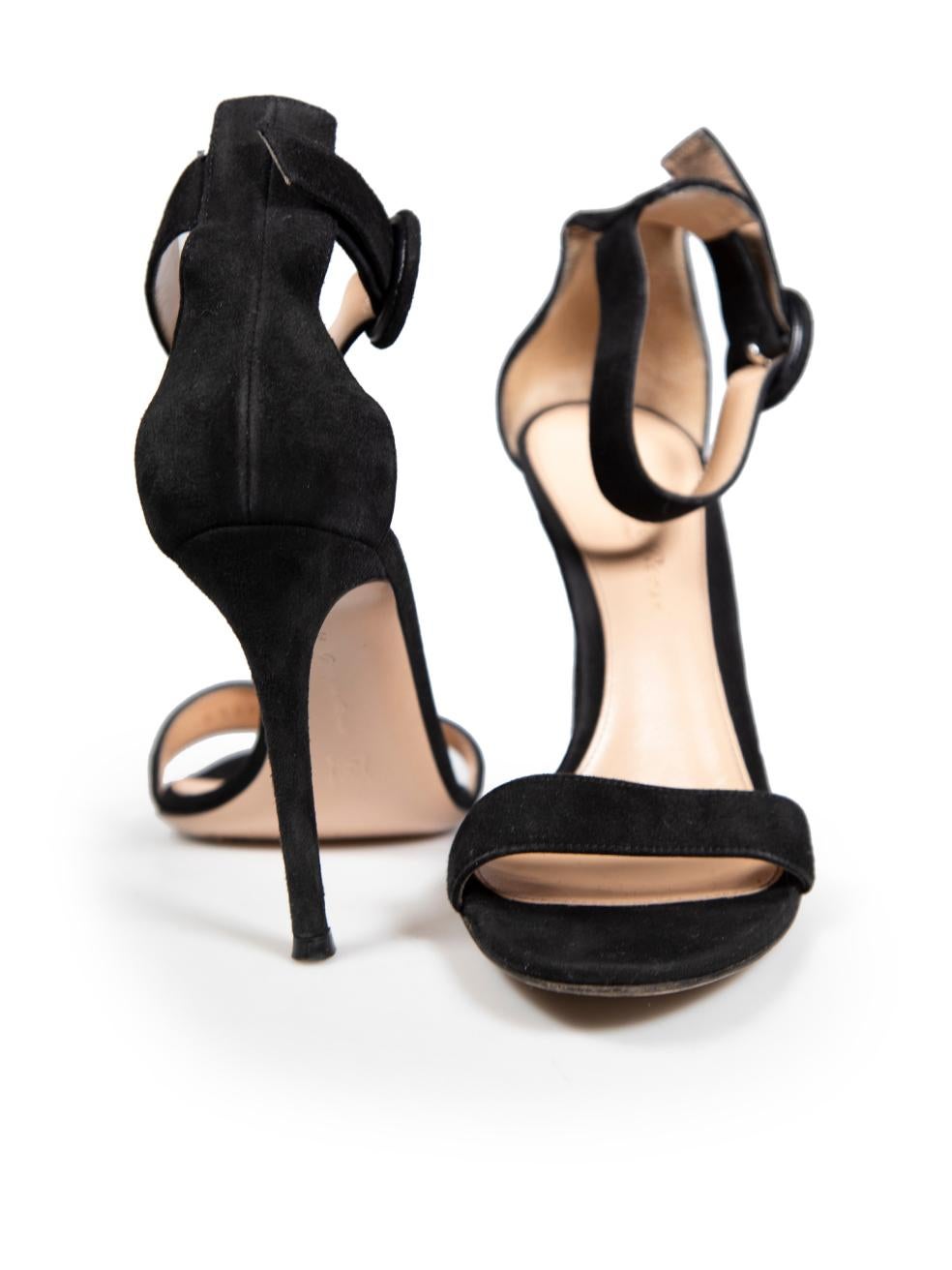 Gianvito Rossi Black Suede Portofino 105 Barely There Sandals Size IT 36 In Good Condition For Sale In London, GB