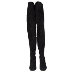 GIANVITO ROSSI black suede ROLLING HIGH CUISSARD Over Knee Boots Shoes 38.5