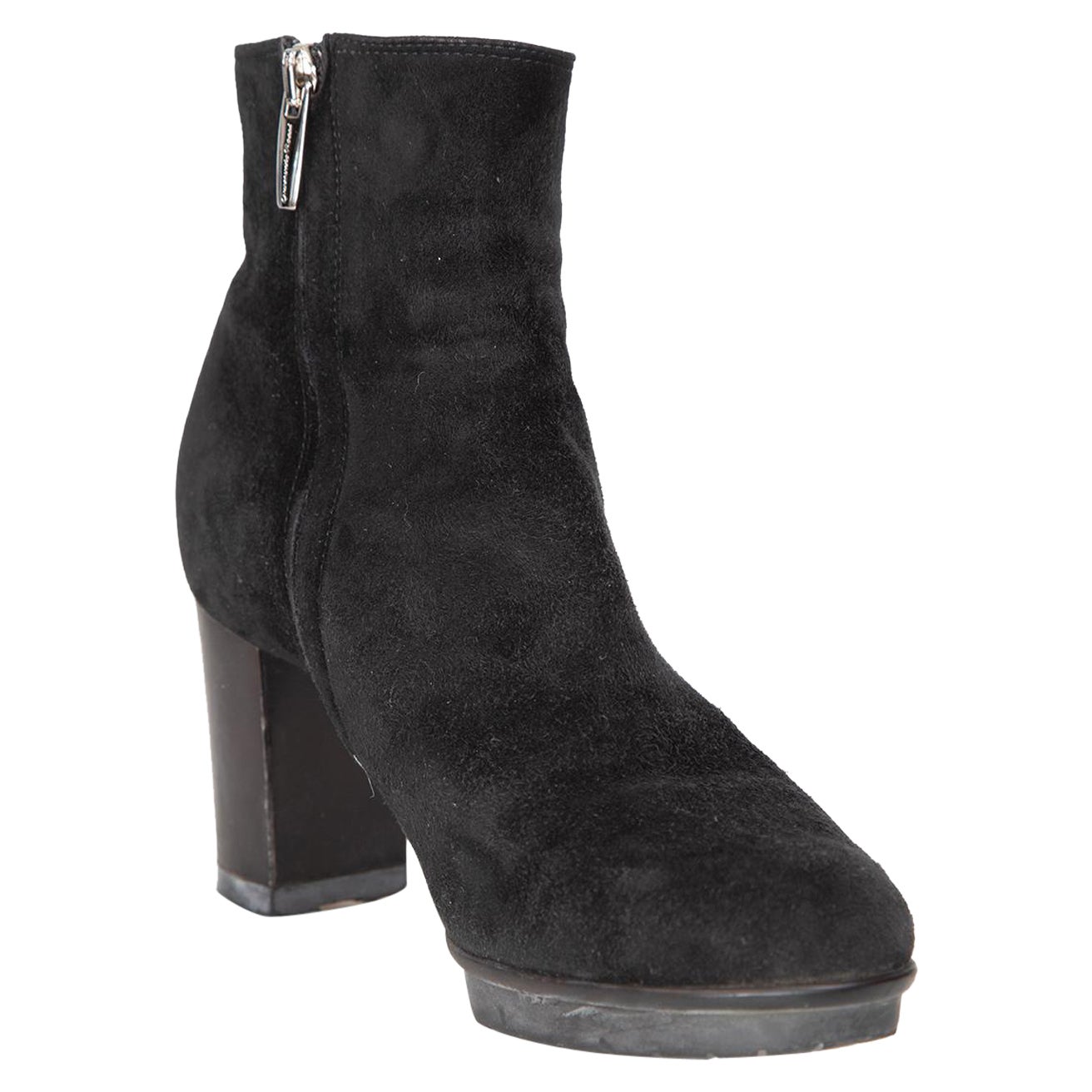 Gianvito Rossi Black Suede Round Toe Boots Size IT 36.5