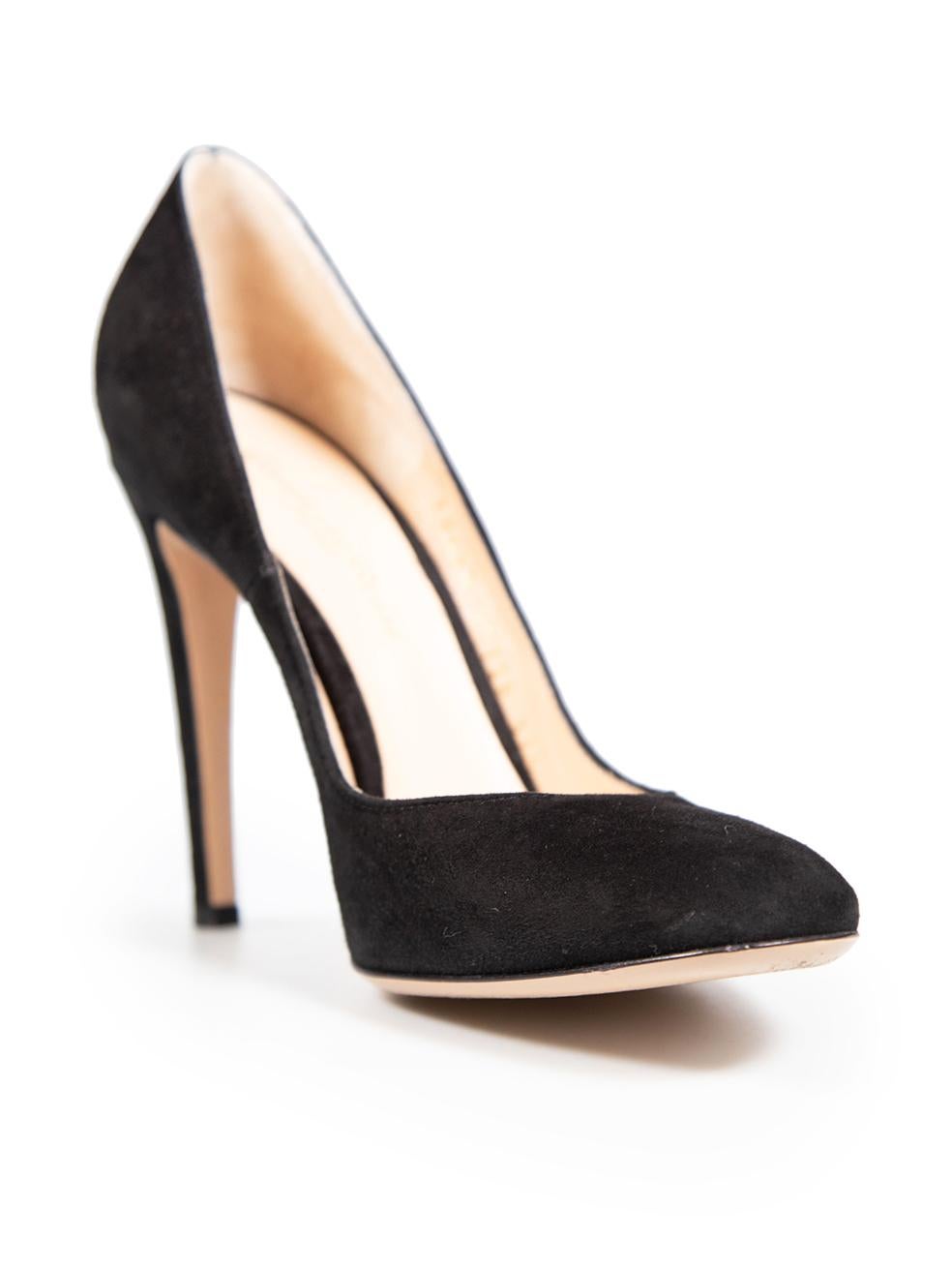 CONDITION is Very good. Minimal wear to heels is evident. Minimal wear to heel stems of both shoes with scratches to the suede leather exterior on this used Gianvito Rossi designer resale item. The item comes with a dust bag.
 
 Details
 
 
 Black 

