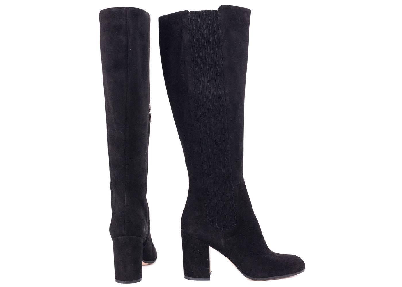 Gianvito Rossi Black Suede Side Panel Asymmetrical Tall Boots In New Condition For Sale In Brooklyn, NY