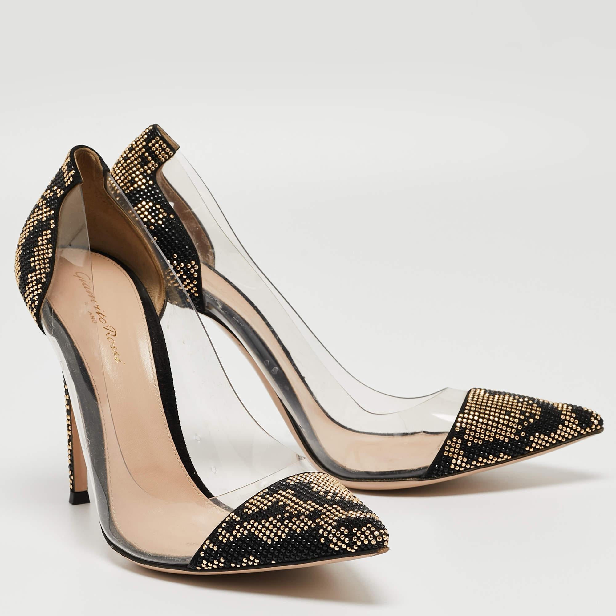 Gianvito Rossi Black/Transparent Polka Dot Fabric And PVC Plexi  Toe Pumps In Good Condition In Dubai, Al Qouz 2