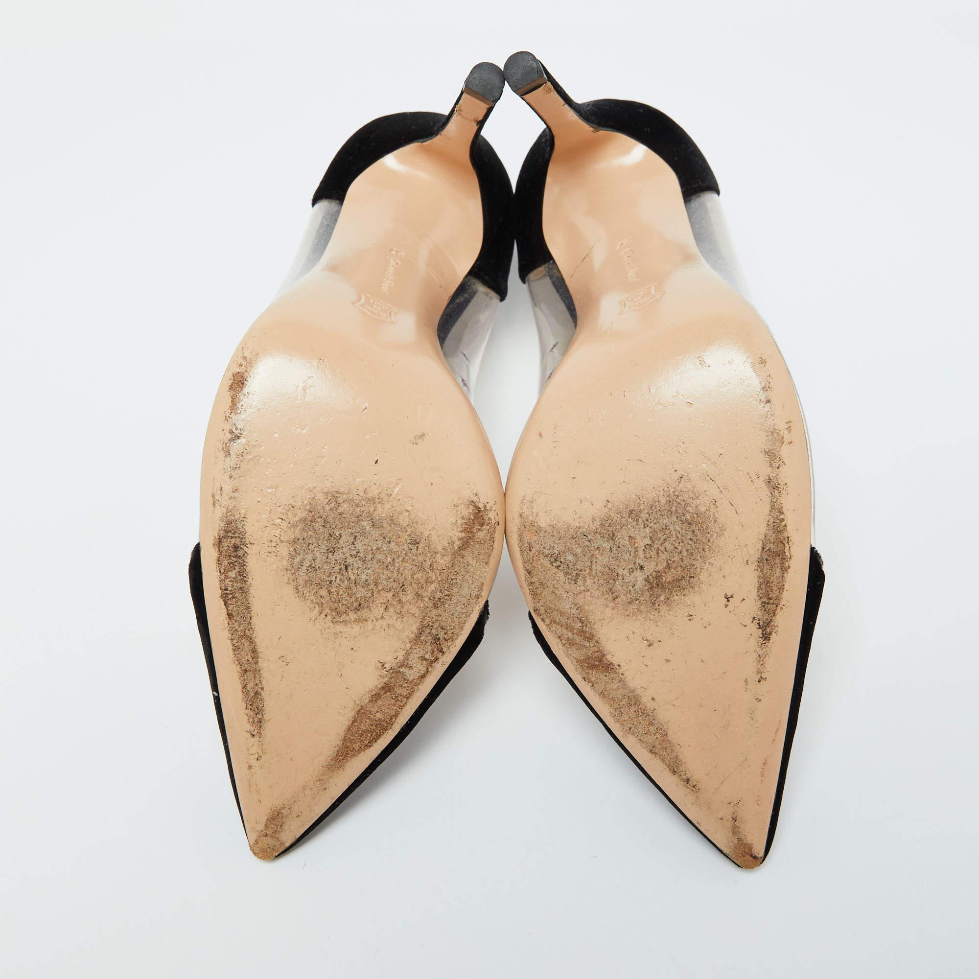 Gianvito Rossi, velluto nero e plexiglass, punta di diamante in PVC, taglia 37 in vendita 1