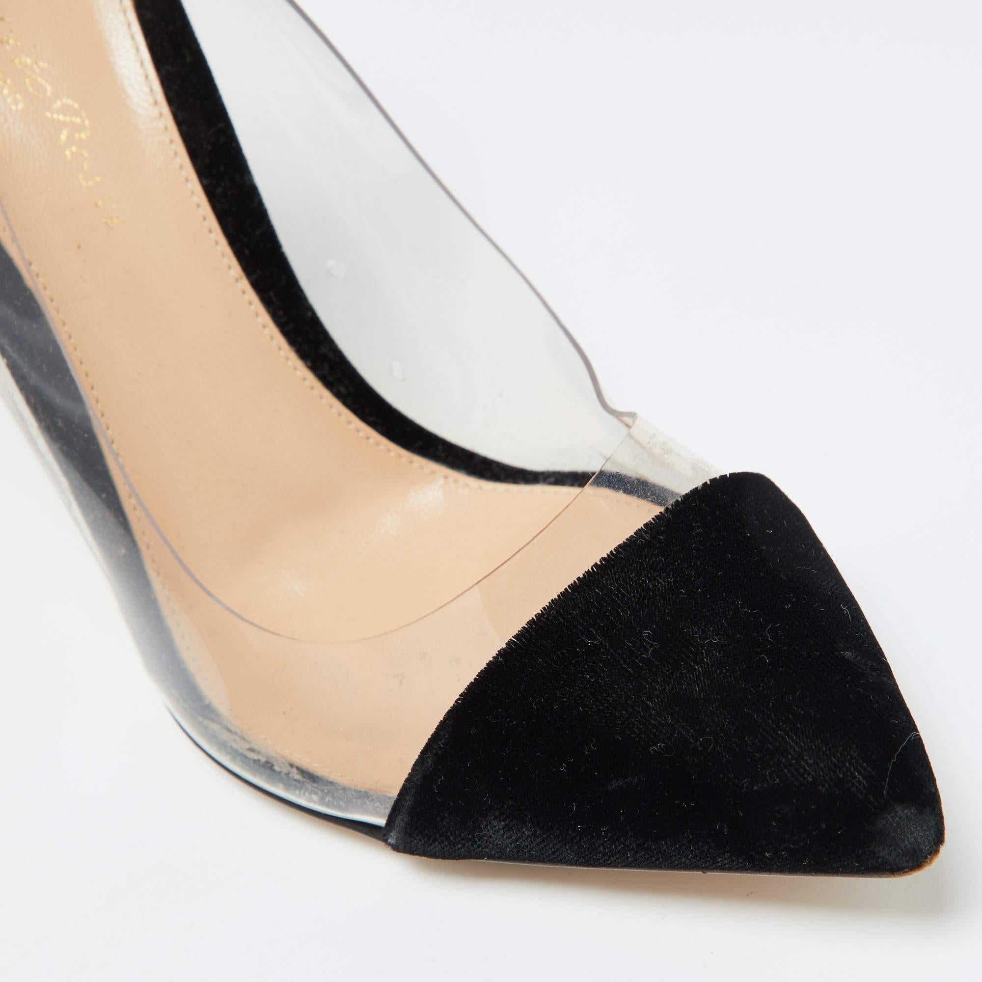Gianvito Rossi, velluto nero e plexiglass, punta di diamante in PVC, taglia 37 in vendita 2