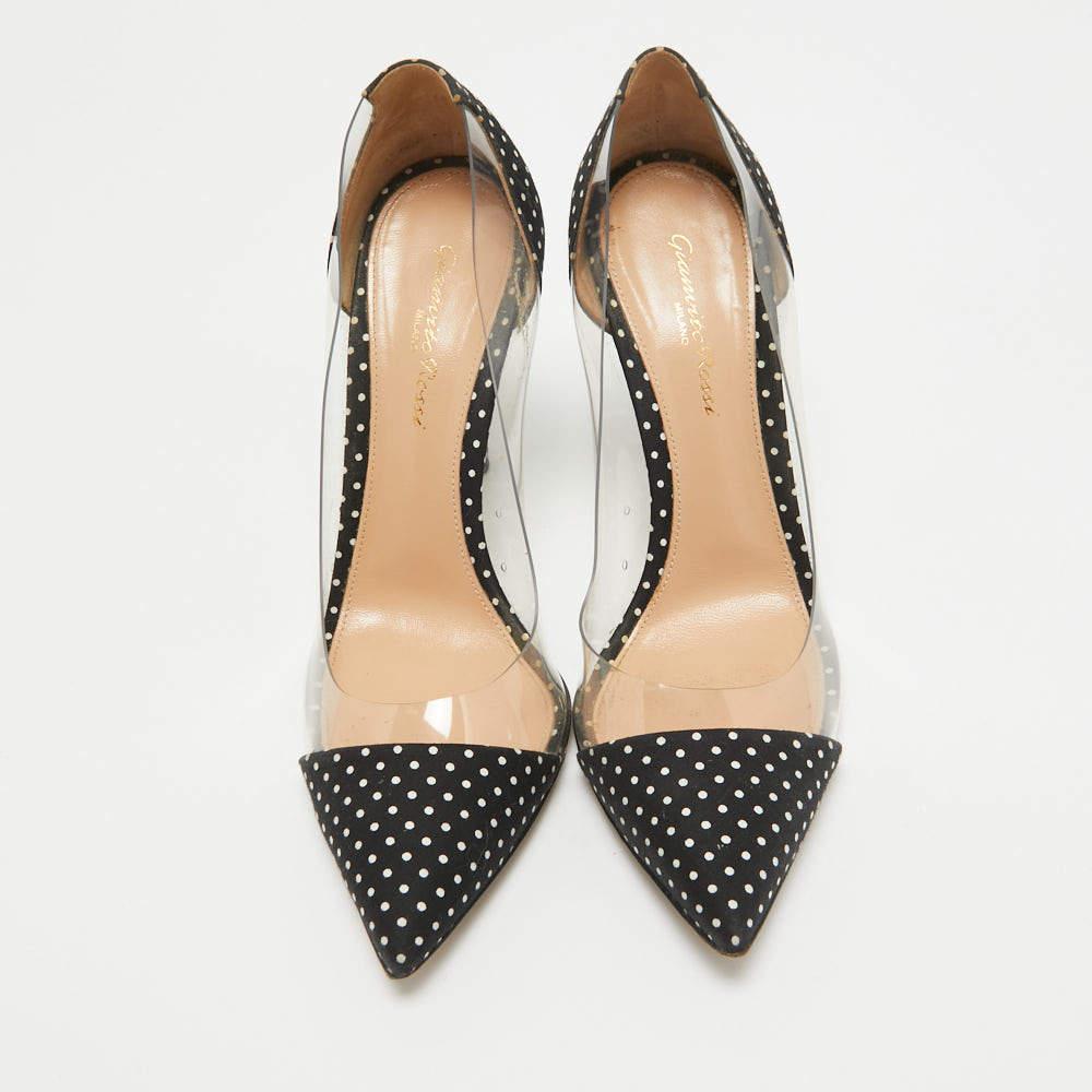 Beige Gianvito Rossi Black/White Fabric and PVC  Plexi Pumps Size 38.5 For Sale