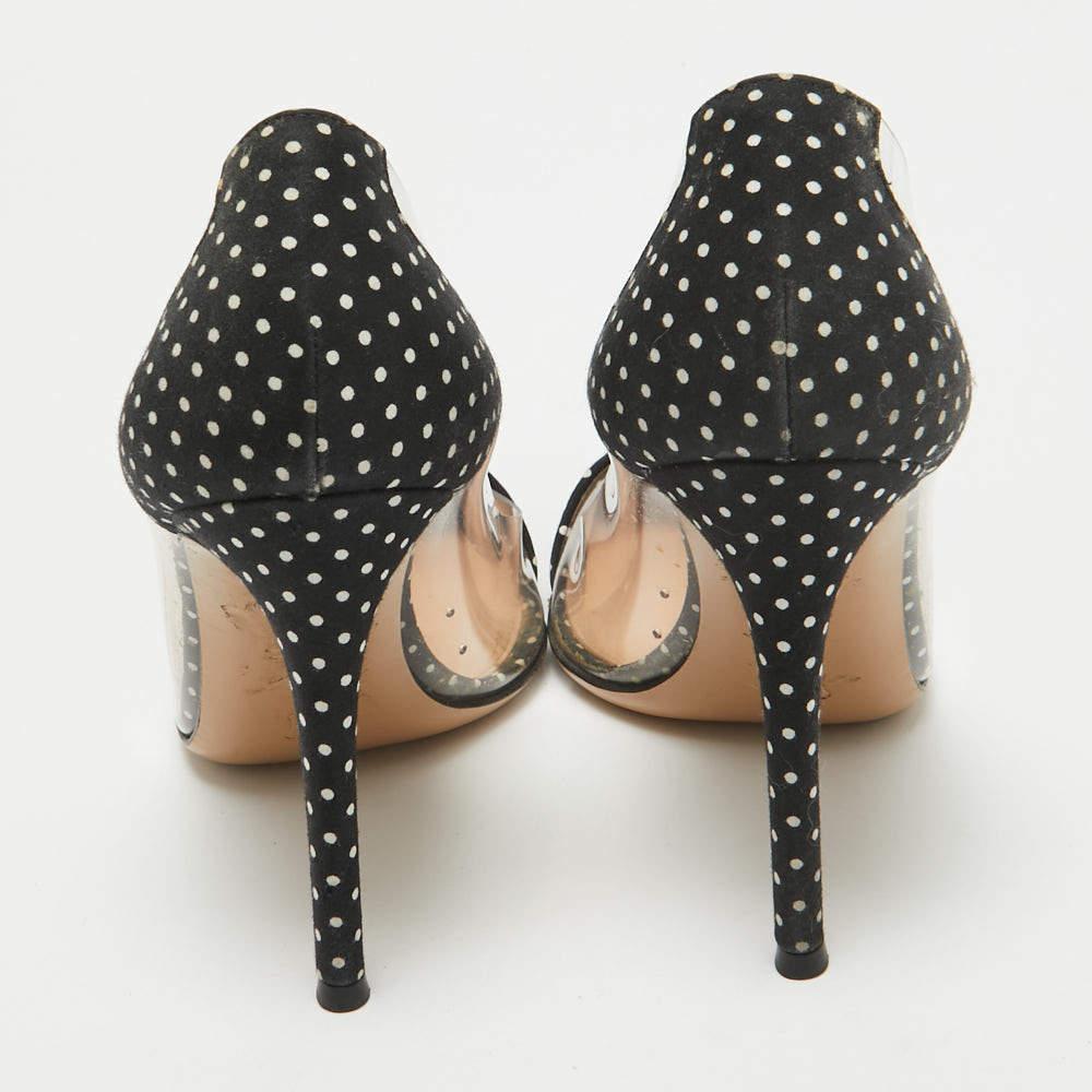 Women's Gianvito Rossi Black/White Fabric and PVC  Plexi Pumps Size 38.5 For Sale