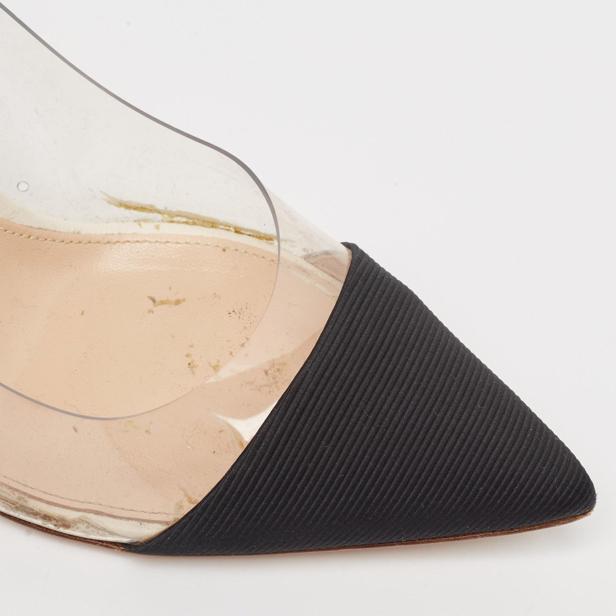 Gianvito Rossi Black/White Fabric  Leather and PVC Plexi Pumps Size 39 2