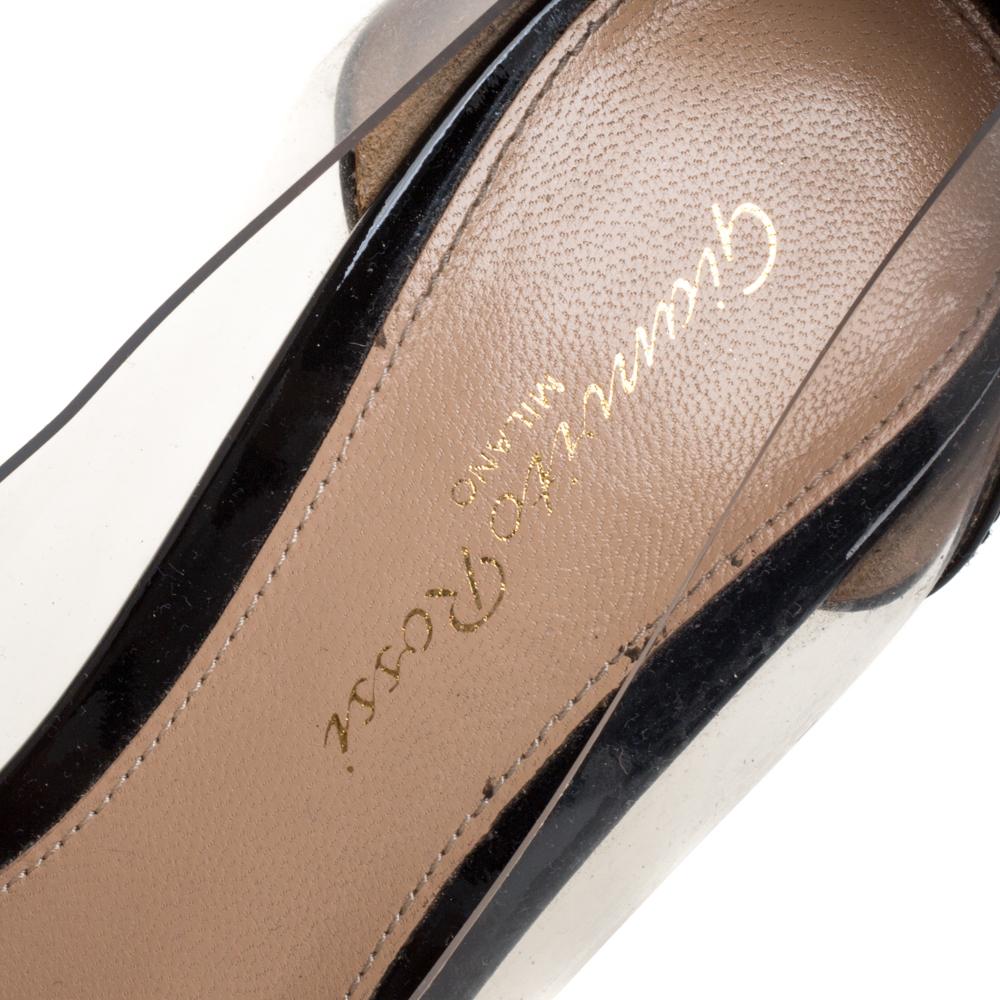 Gianvito Rossi Black/White Leather And PVC Plexi Pointed Toe Pumps Size 36 In Good Condition In Dubai, Al Qouz 2