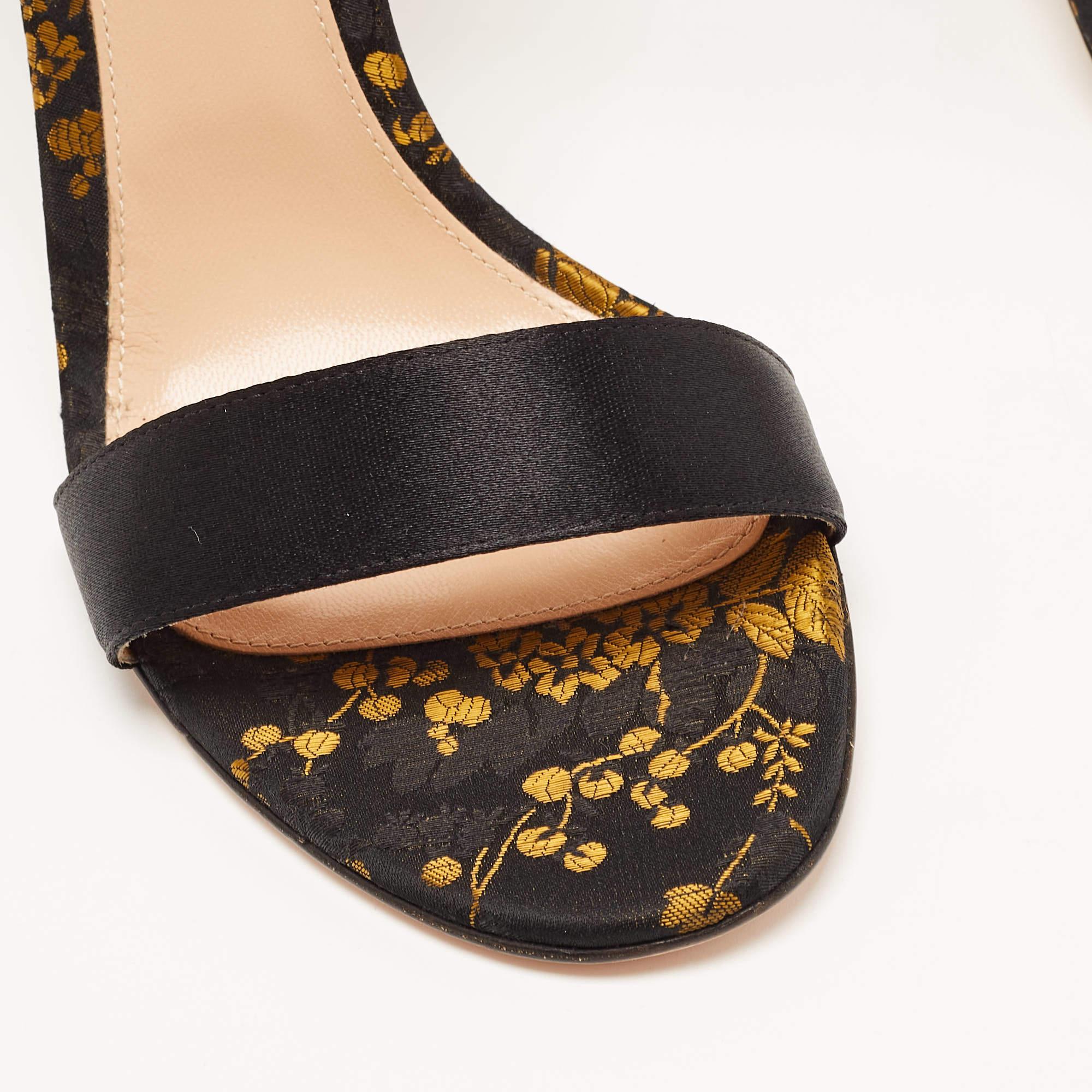 Gianvito Rossi Black/Yellow Jacquard Fabric Ankle Strap Open Toe Sandals Size 42 4