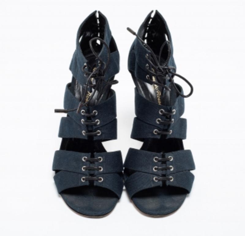 Gianvito Rossi - Sandales Roxy en toile bleue à lacets, taille 39,5 en vente 2