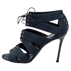 Gianvito Rossi - Sandales Roxy en toile bleue à lacets, taille 39,5