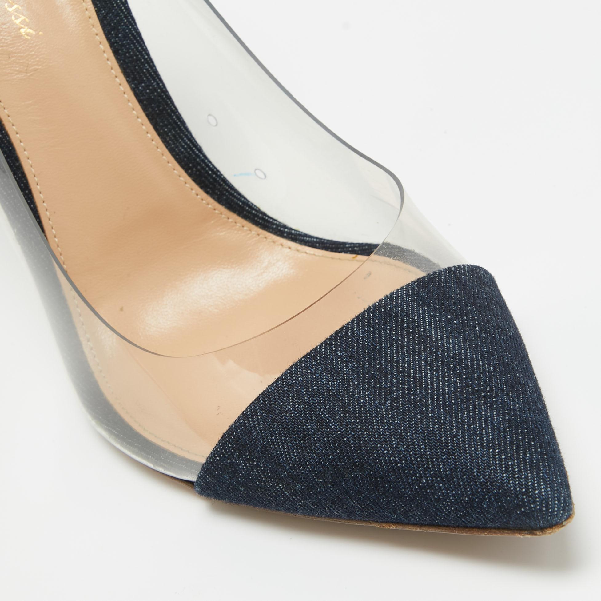 Gianvito Rossi Blue Denim and PVC Plexi Pumps Size 38.5 For Sale 6