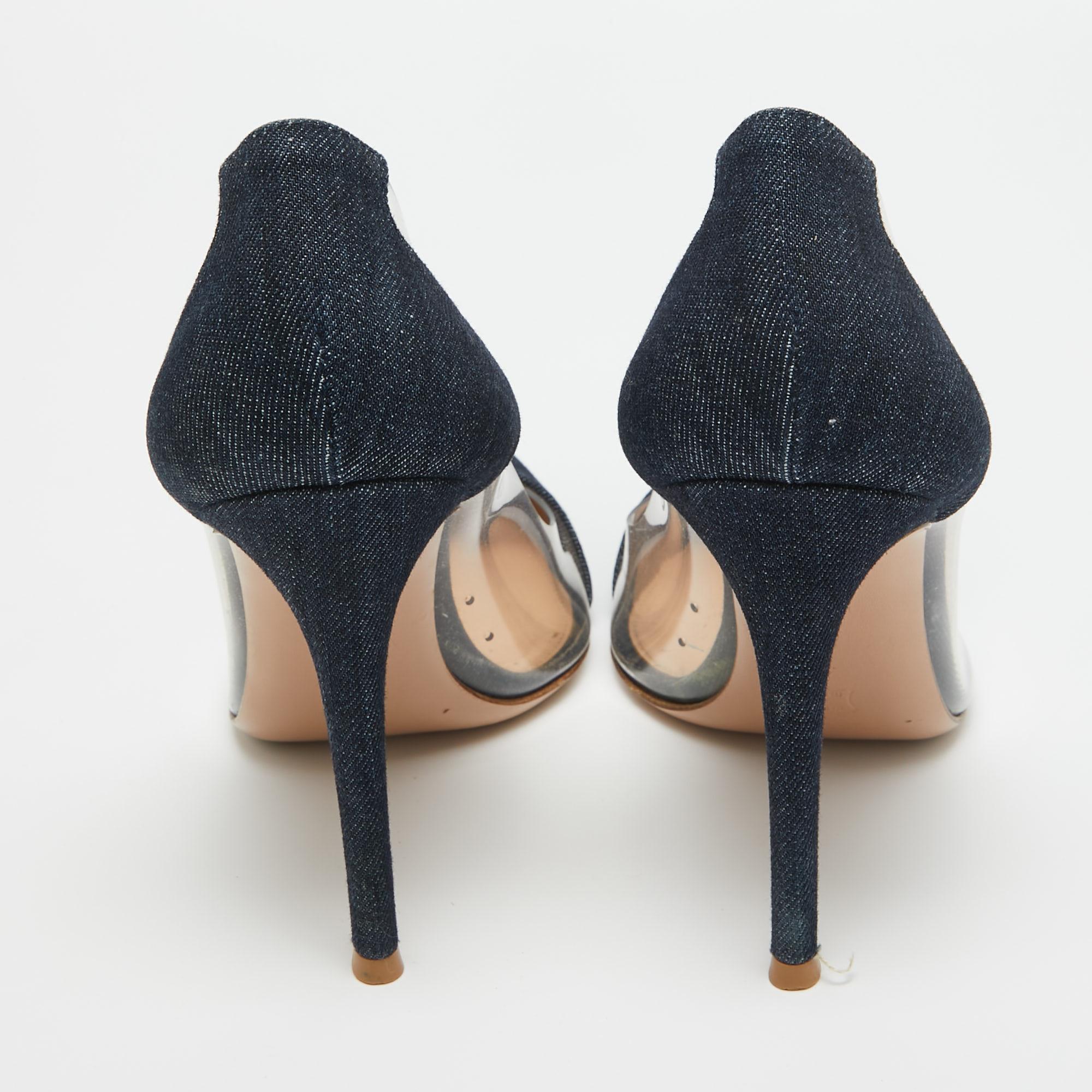 Gianvito Rossi Blue Denim and PVC Plexi Pumps Size 38.5 For Sale 2