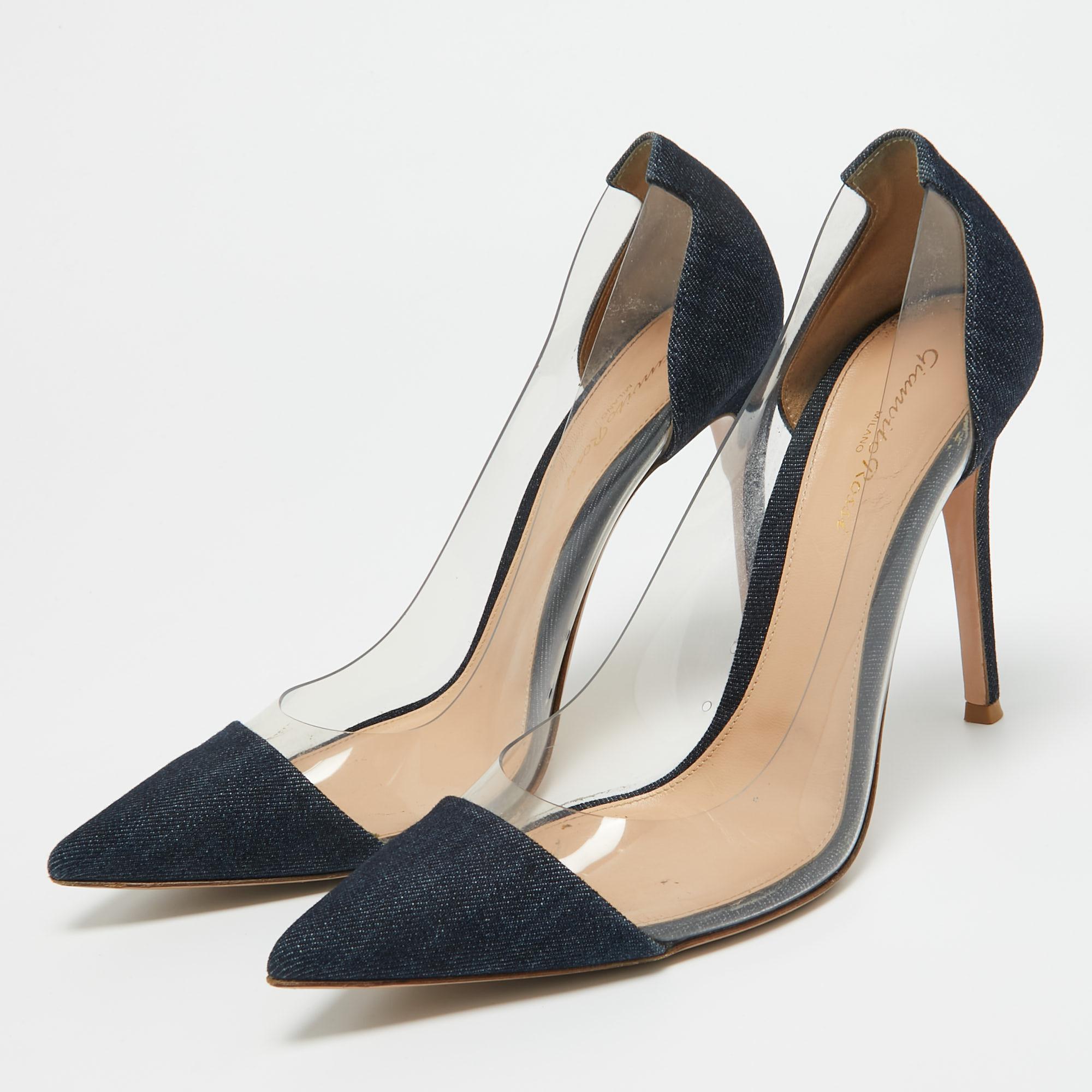 Gianvito Rossi Blue Denim and PVC Plexi Pumps Size 38.5 For Sale 3