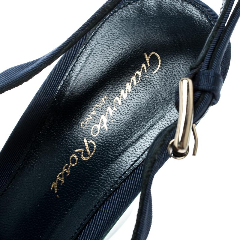 Gianvito Rossi Blue Fabric Backstrap Open Toe Wedge Sandals Size 37 1