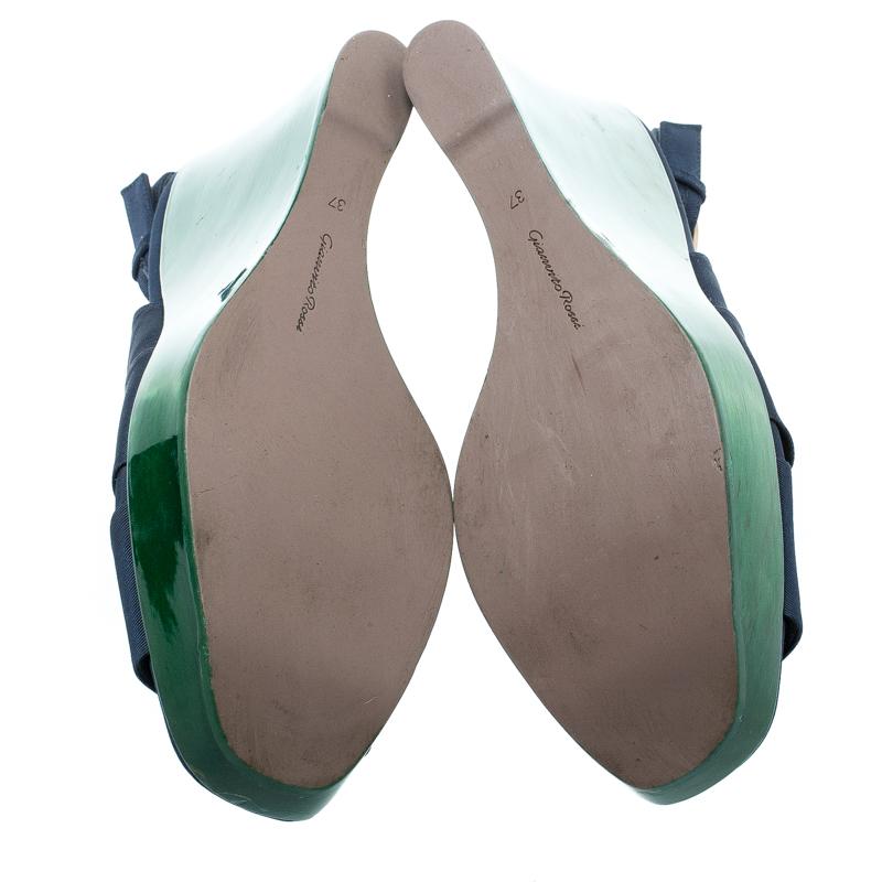 Gianvito Rossi Blue Fabric Backstrap Open Toe Wedge Sandals Size 37 2