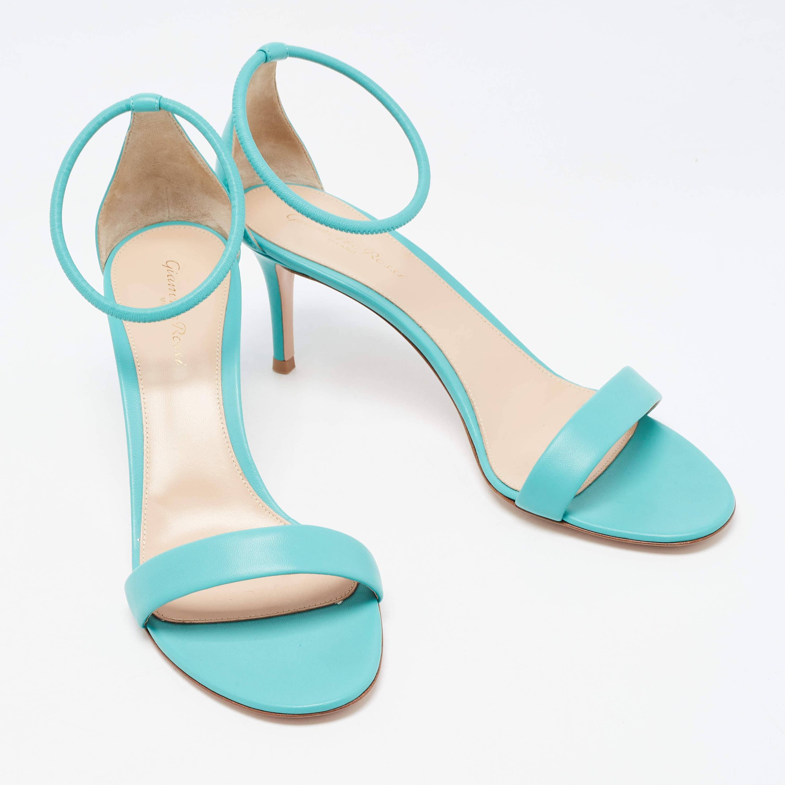 Gianvito Rossi Blue Leather Ankle Strap Sandals Size 39.5 1