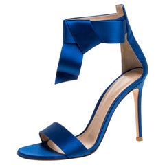 Gianvito Rossi Blue Satin Ankle Cuff Sandals Size 36.5