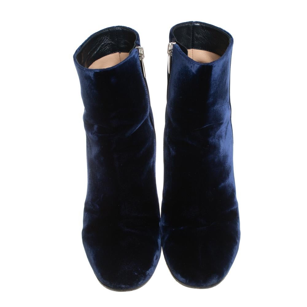 blue velvet ankle boots