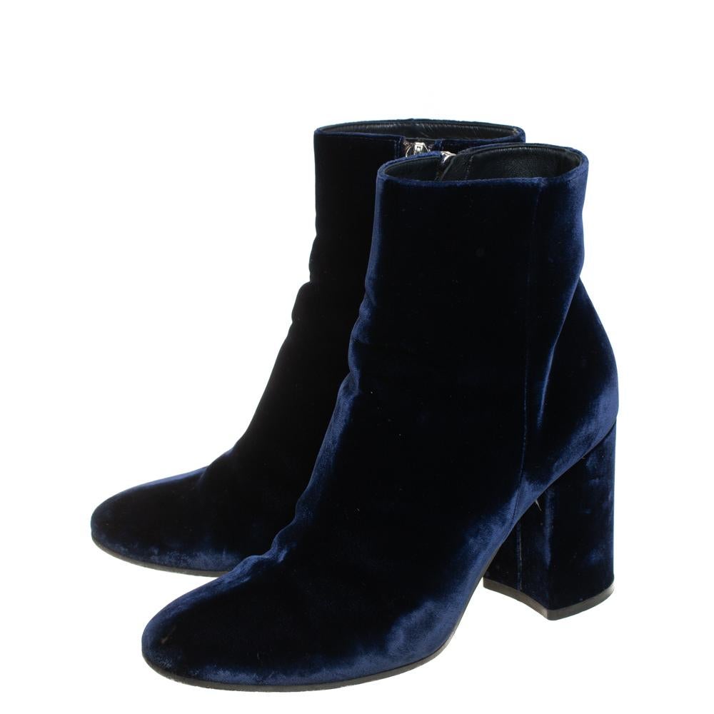 Black Gianvito Rossi Blue Velvet Rolling 85 Ankle Boots Size 36