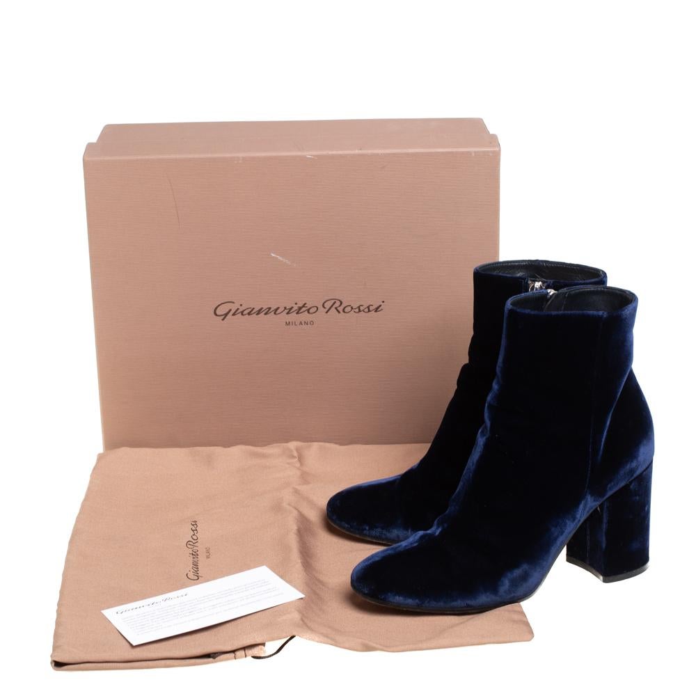 Gianvito Rossi Blue Velvet Rolling 85 Ankle Boots Size 36 2