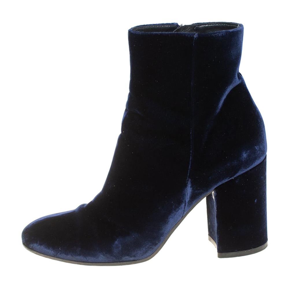 Gianvito Rossi Blue Velvet Rolling 85 Ankle Boots Size 36