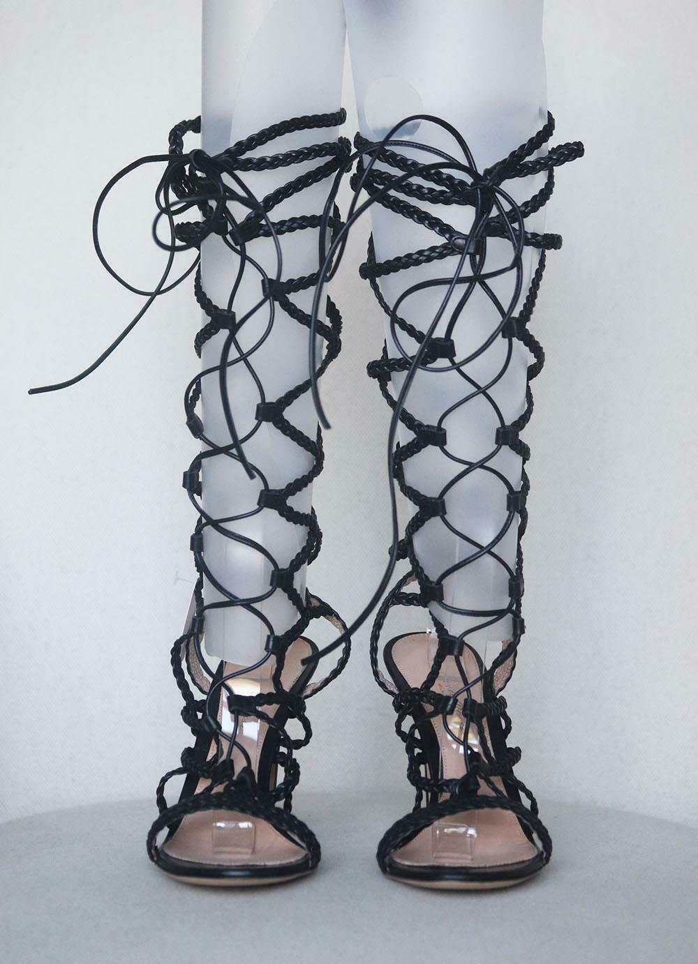 Black Gianvito Rossi Braided Leather Sandals