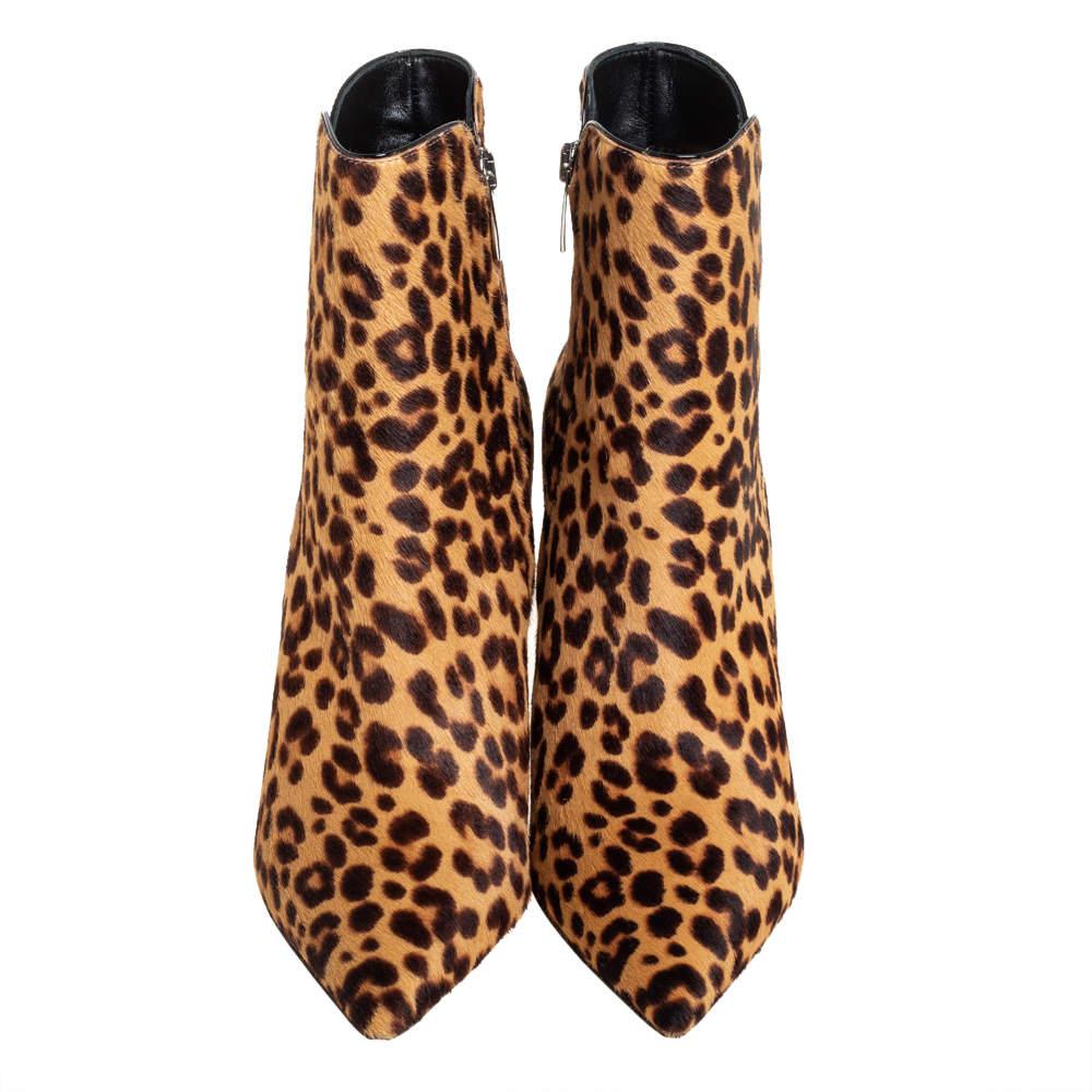 Women's Gianvito Rossi Brown/Beige Leopard Print Calf Hair Ankle Boots Size 36.5
