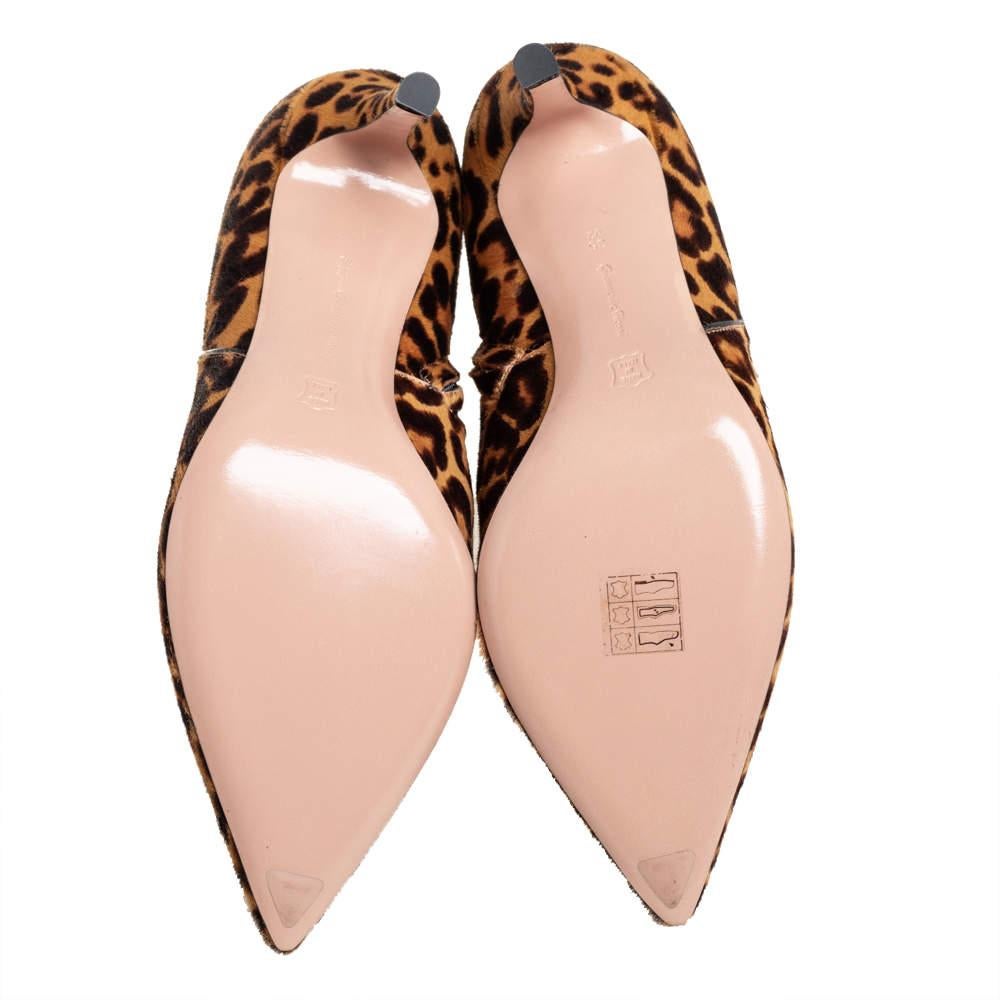 Gianvito Rossi Brown/Beige Leopard Print Calf Hair Ankle Boots Size 36.5 2