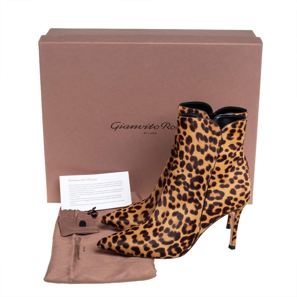 Gianvito Rossi Brown/Beige Leopard Print Calf Hair Ankle Boots Size 36.5 For Sale 4