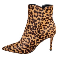 Gianvito Rossi Brown/Beige Leopard Print Calf Hair Ankle Boots Size 36.5