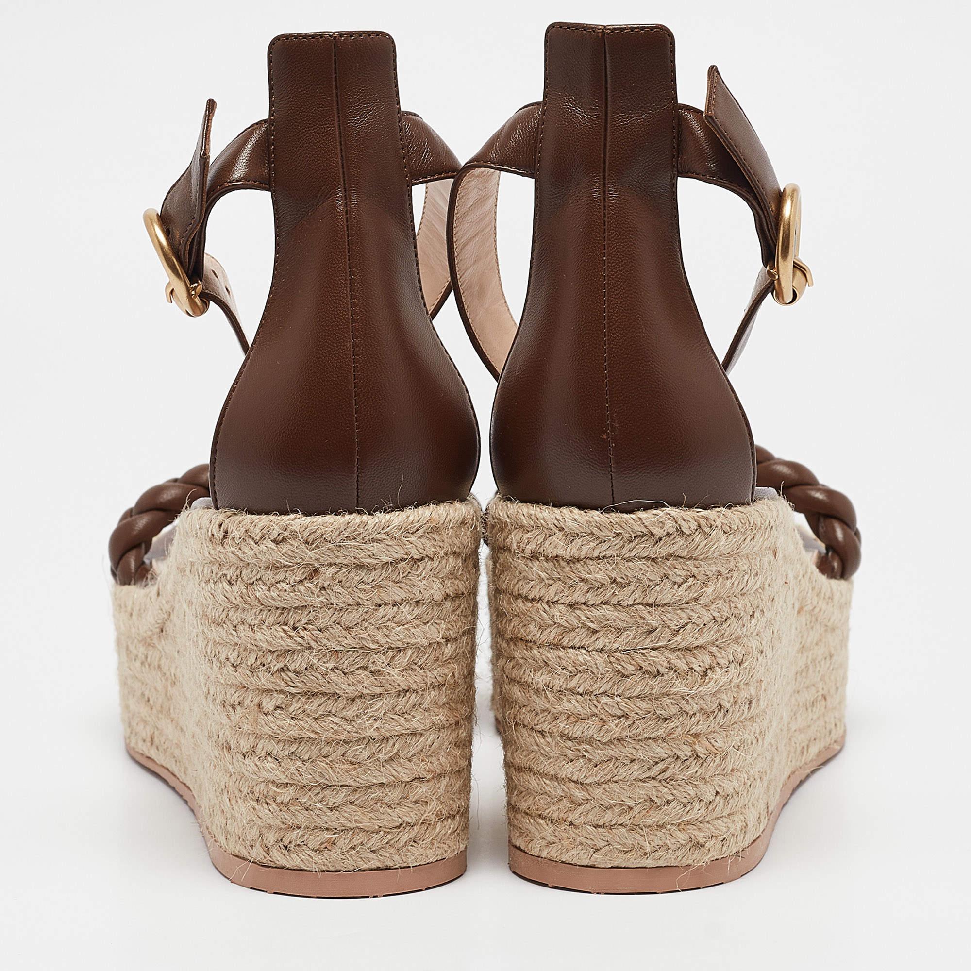 Gianvito Rossi Brown Braided Leather Merida Espadrille Wedge Sandals Size 40 For Sale 1