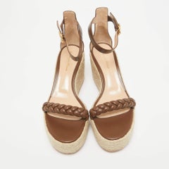 Gianvito Rossi Brown Braided Leather Merida Espadrille Wedge Sandals Size 40.5