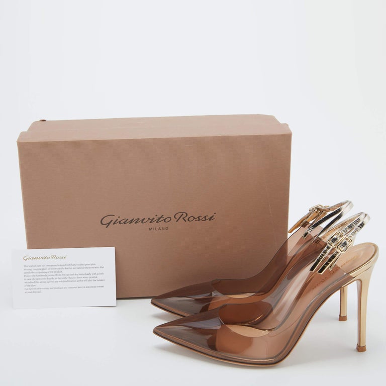 Gianvito Rossi Brown/Gold PVC and Leather Kyle Slingback Pumps Size 39