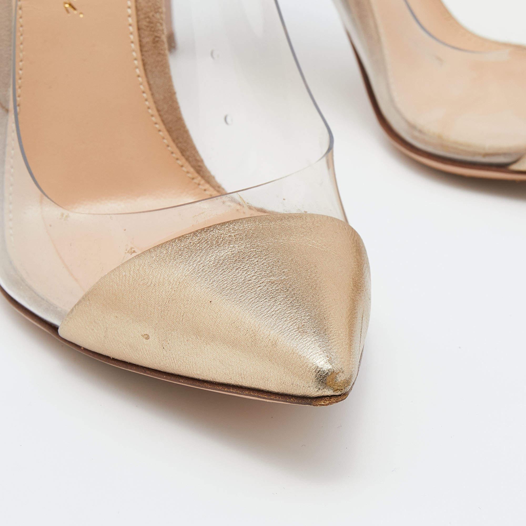 Gianvito Rossi Brown/Gold Suede Leather And PVC Plexi Pumps Size 35.5 2