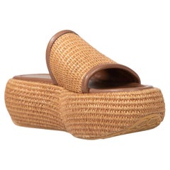 Gianvito Rossi Brown Leather & Raffia Amami Mules Size IT 39