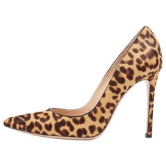 Gianvito Rossi Brown Leopard Print Calf Hair Ponlepa Pumps Size 36