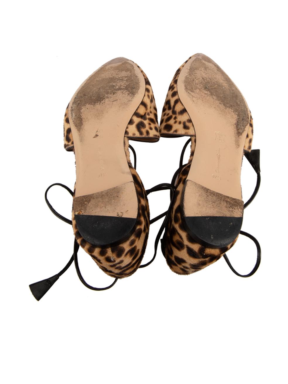 Women's Gianvito Rossi Brown Pony Hair Leopard Sandals Size IT 37.5 For Sale
