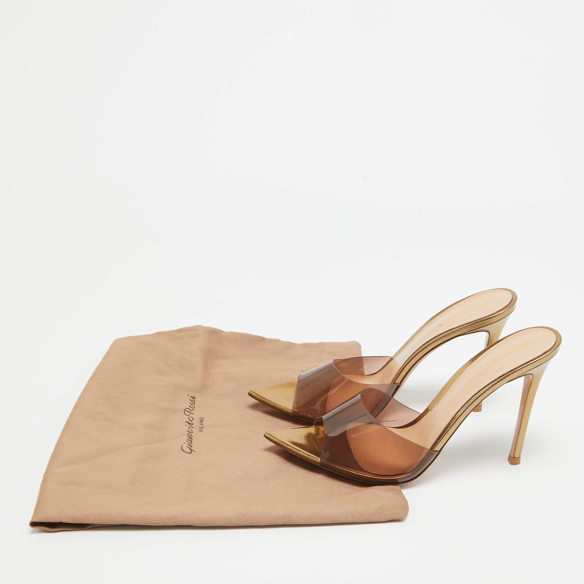 Gianvito Rossi Brown PVC Elle Open Toe Sandals Size 38.5 In Good Condition For Sale In Dubai, Al Qouz 2
