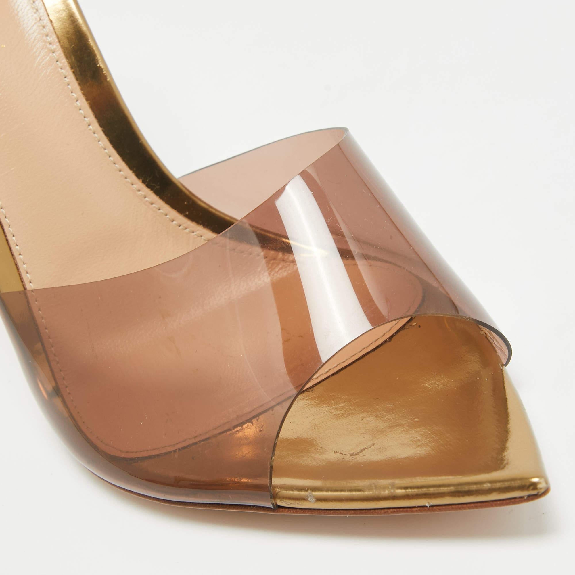 Gianvito Rossi Brown PVC Elle Open Toe Sandals Size 38.5 For Sale 1
