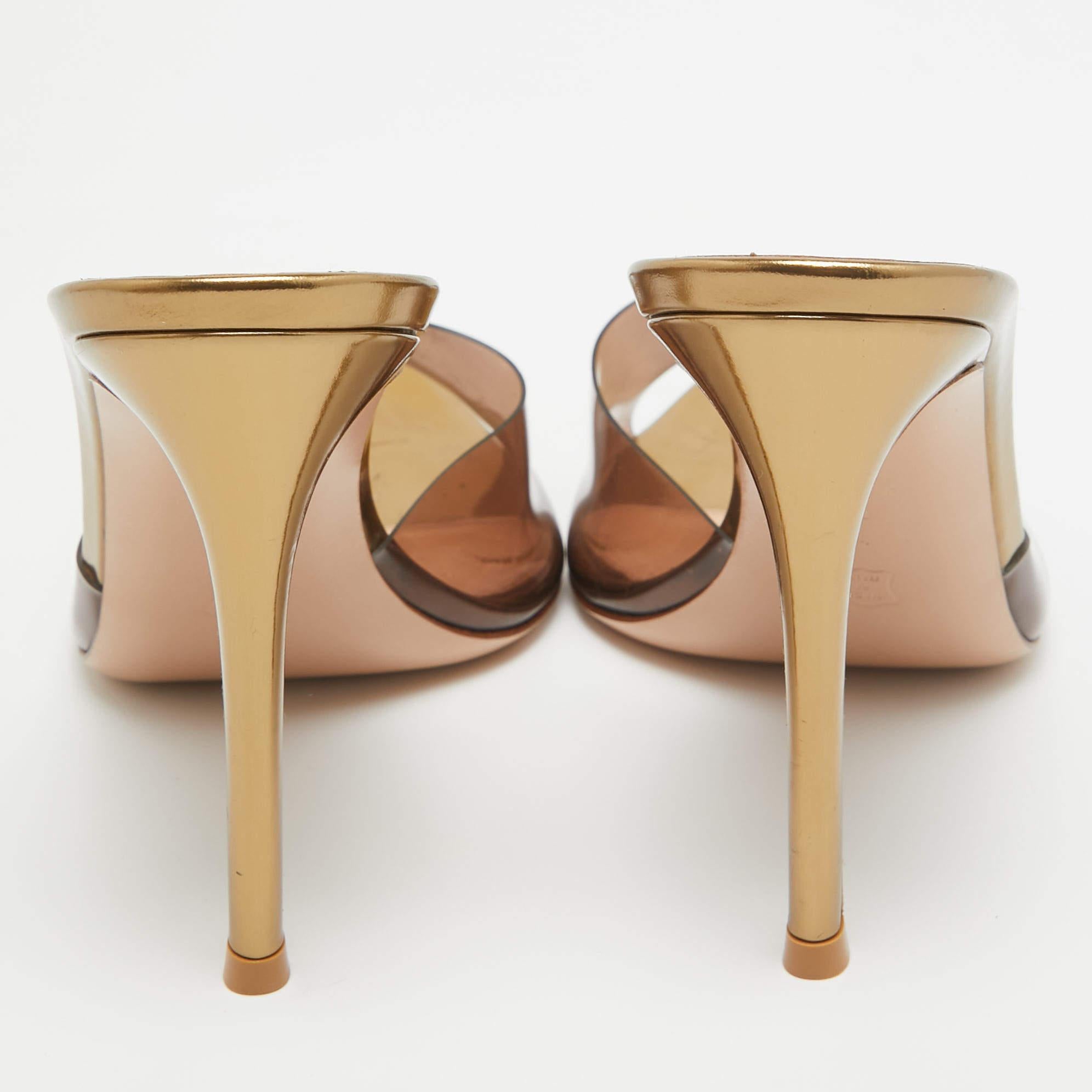 Gianvito Rossi Brown PVC Elle Open Toe Sandals Size 38.5 For Sale 2