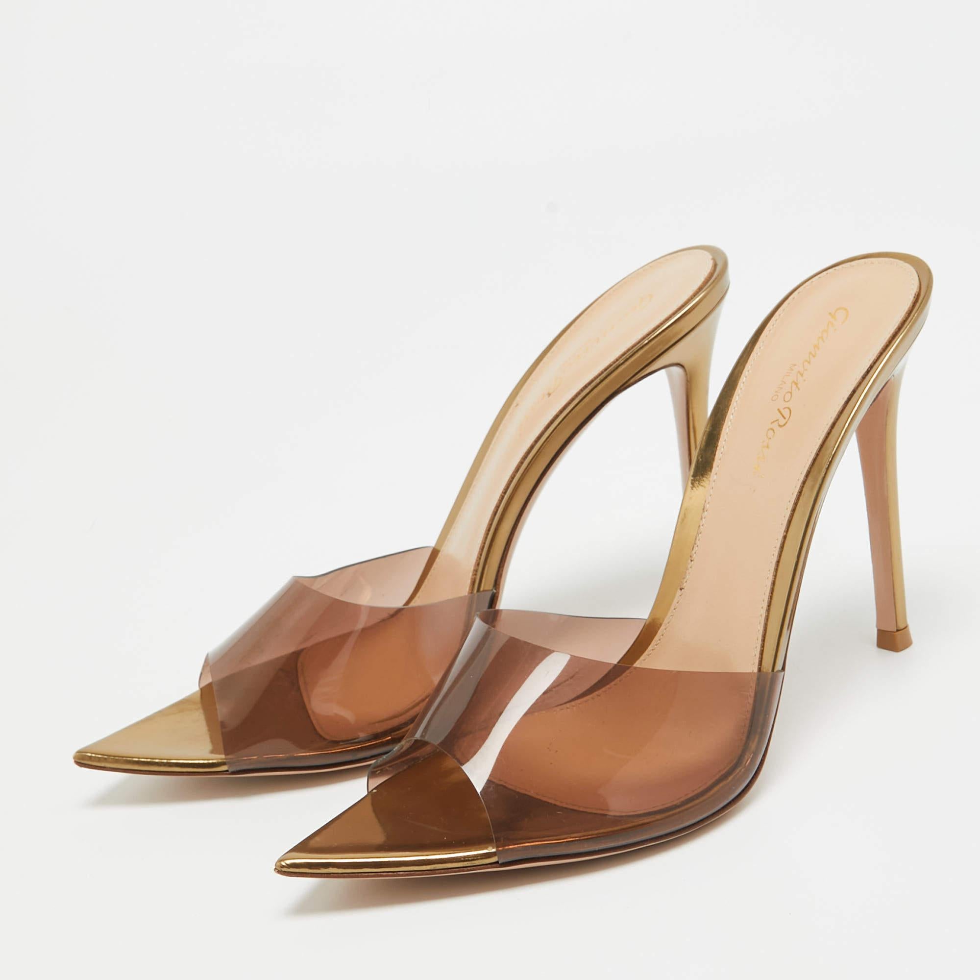 Gianvito Rossi Brown PVC Elle Open Toe Sandals Size 38.5 For Sale 5