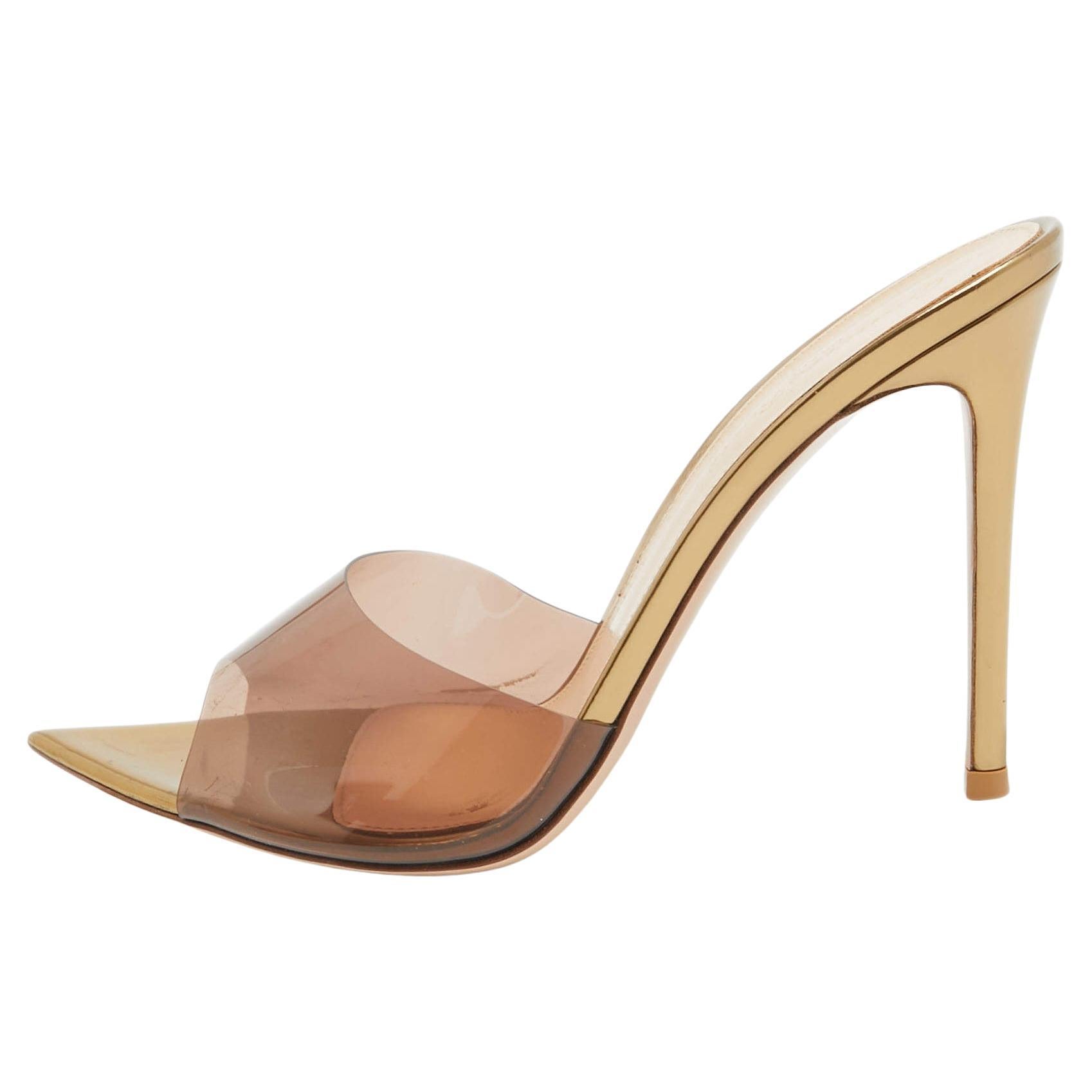 Gianvito Rossi Brown PVC Elle Open Toe Sandals Size 38.5 For Sale