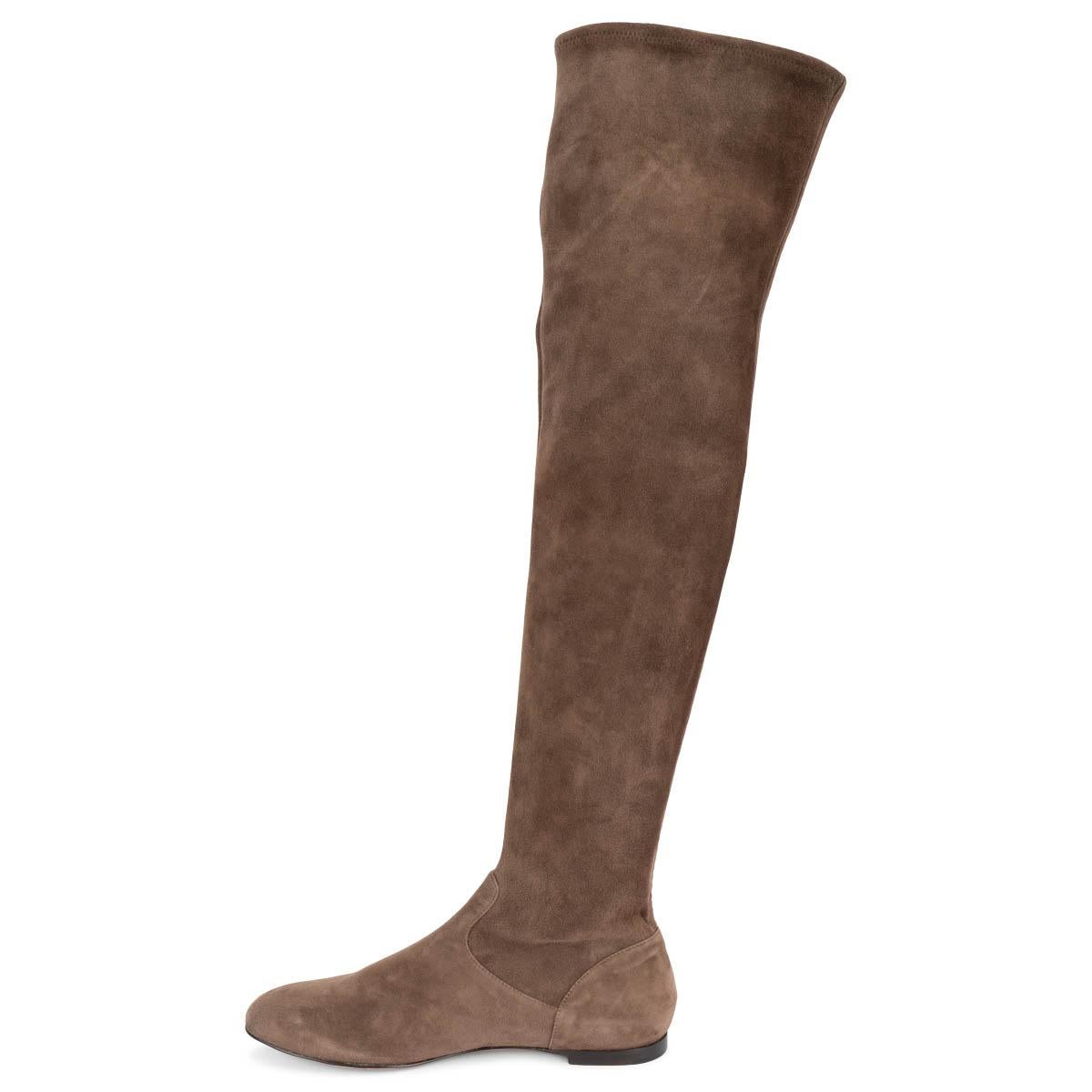 Brown GIANVITO ROSSI brown stretch suede FLAT OVER KNEE Boots Shoes 38.5 For Sale