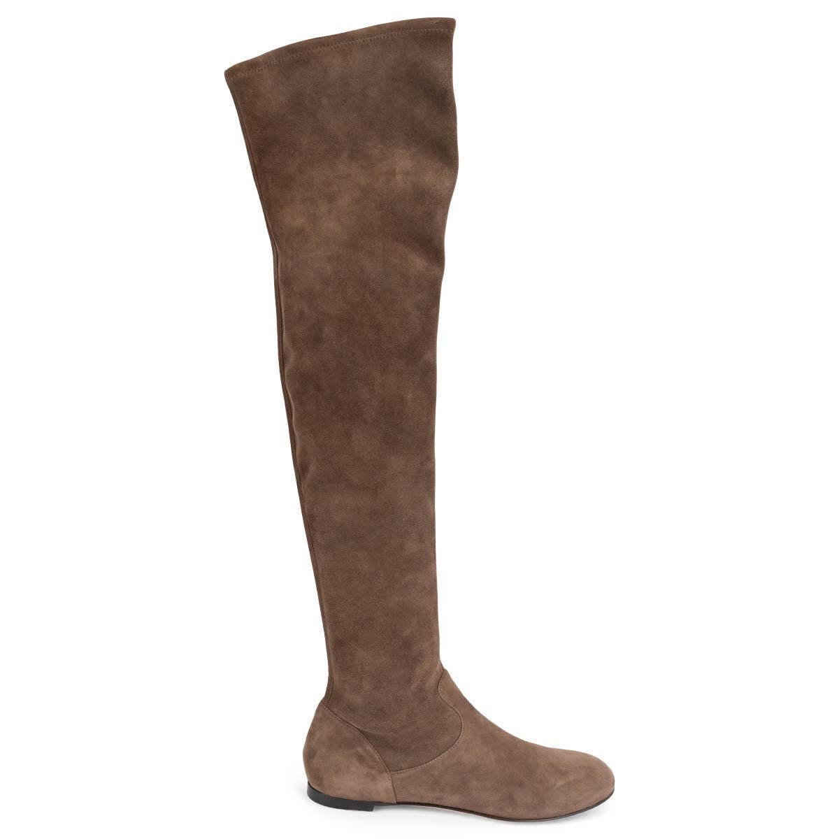 GIANVITO ROSSI brown stretch suede FLAT OVER KNEE Boots Shoes 38.5 For Sale